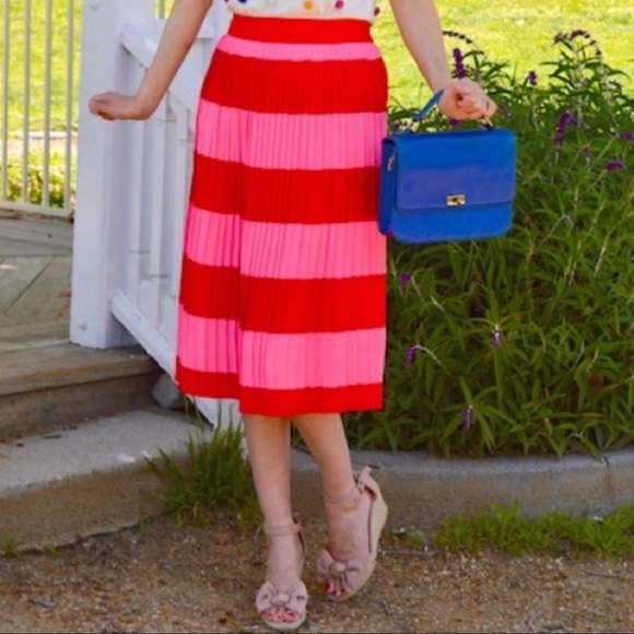 J. Crew Dresses & Skirts - J Crew Red and Pink Pleated Skirt 6‎